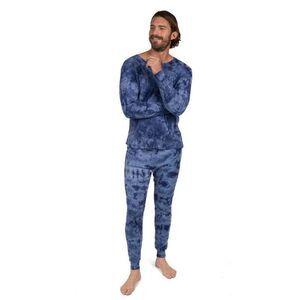 LEVERET -  Mens Two Piece Cotton Pajamas Tie Dye Navy Navy